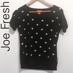 Joe Fresh Black &White Polka Dot Short Sleeve-XS